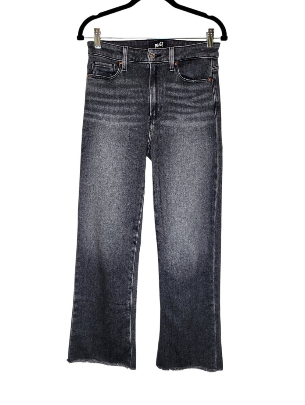 Paige Leenah Ankle Raw Hem Jeans in Faded Black Wash Size 28